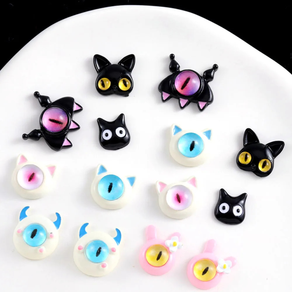 10Pcs/lot Dopamine Devil Eyes Nail Charms Evil Cartoon Cat Pupil Monster Decoration Halloween Christmas Alloy Nail Art Jewelry