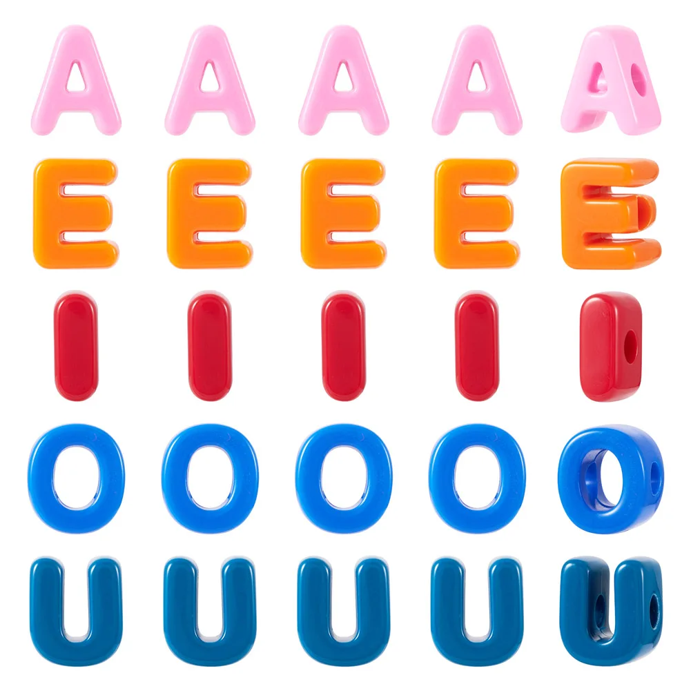 50Pcs Opaque Acrylic European Beads Letter A/E/I/O/U Large Hole Loose Beads For DIY Jewelry Making Necklace KeyChain Accessories