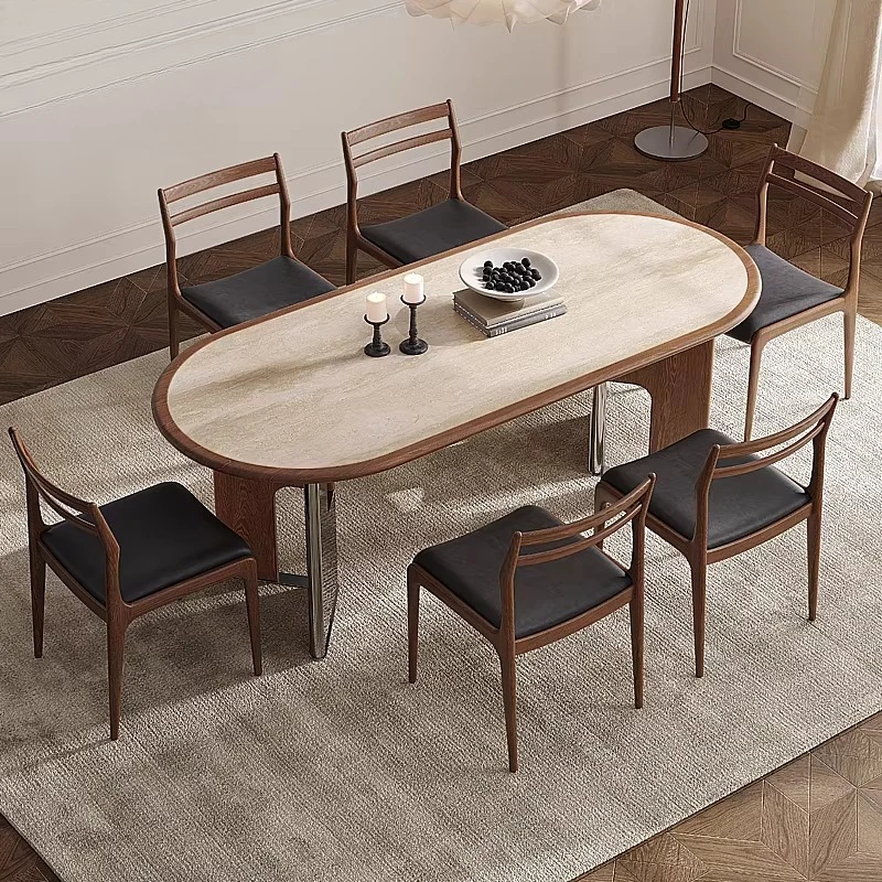 

Французский ретро-обеденный стол из травертина, овальный обеденный стол из массива дерева, антикварный дизайнерский оригинальный обеденный стол