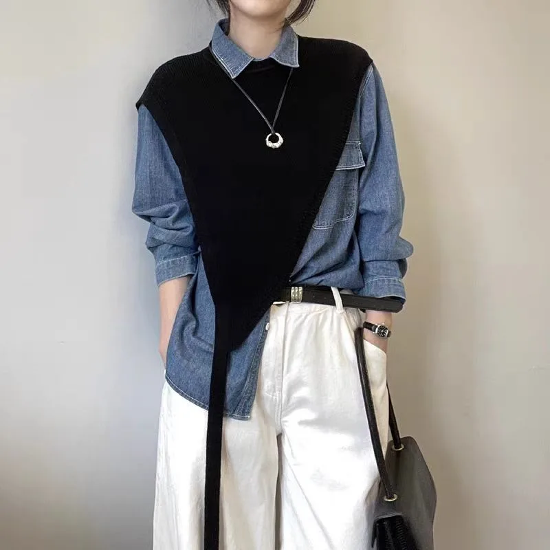 

Solid color female outer with high-end space-up, black vest stacked with warm triangular vest Japanese and Korean sweet Generous