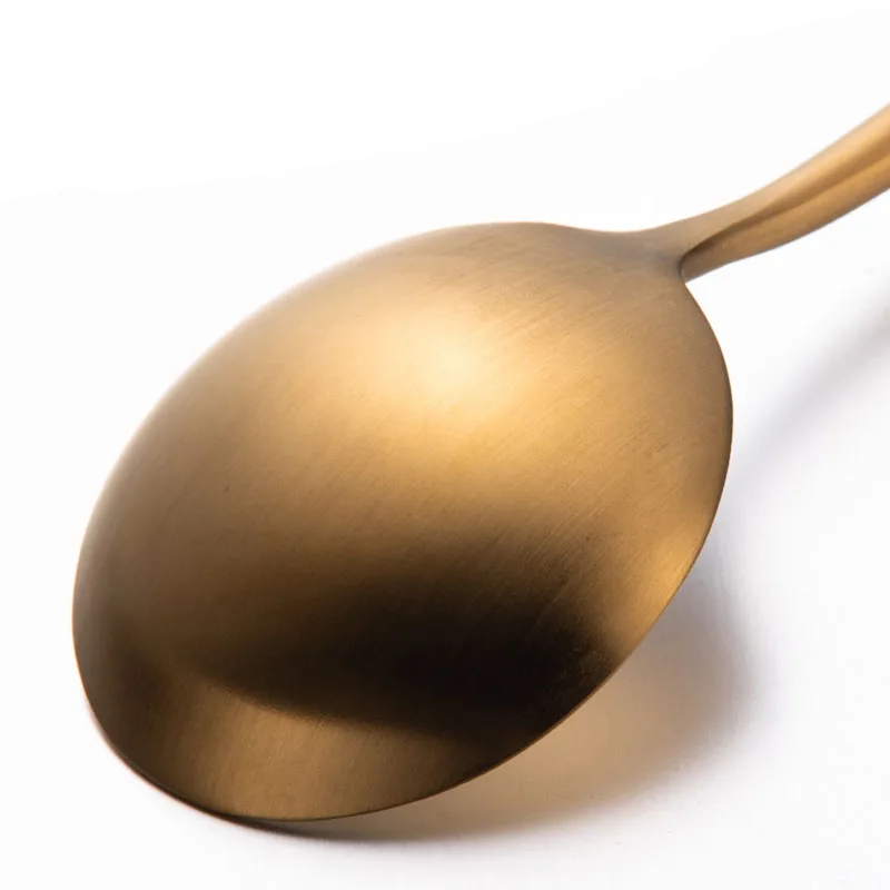 Stainless Steel Golden Round Spoon Frosted Round Spoon Hotel Home Kitchen Utensils Set Multifunctional Round Spoon C1