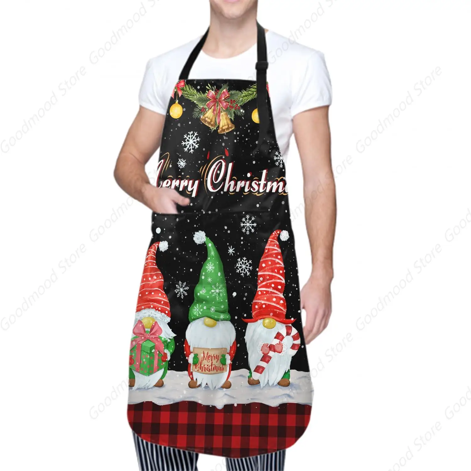 Merry Christmas Apron with Pockets Winter Holiday Bib Apron Waterproof Adjustable Cooking Aprons for Women Men image 2