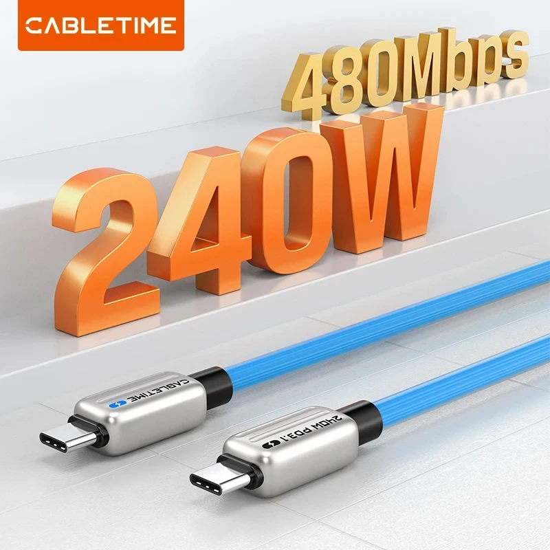 

Кабель CABLETIME Type C PD240W для быстрой зарядки, USB-C кабель для iPhone 17, Samsung, MacBook, ноутбуков