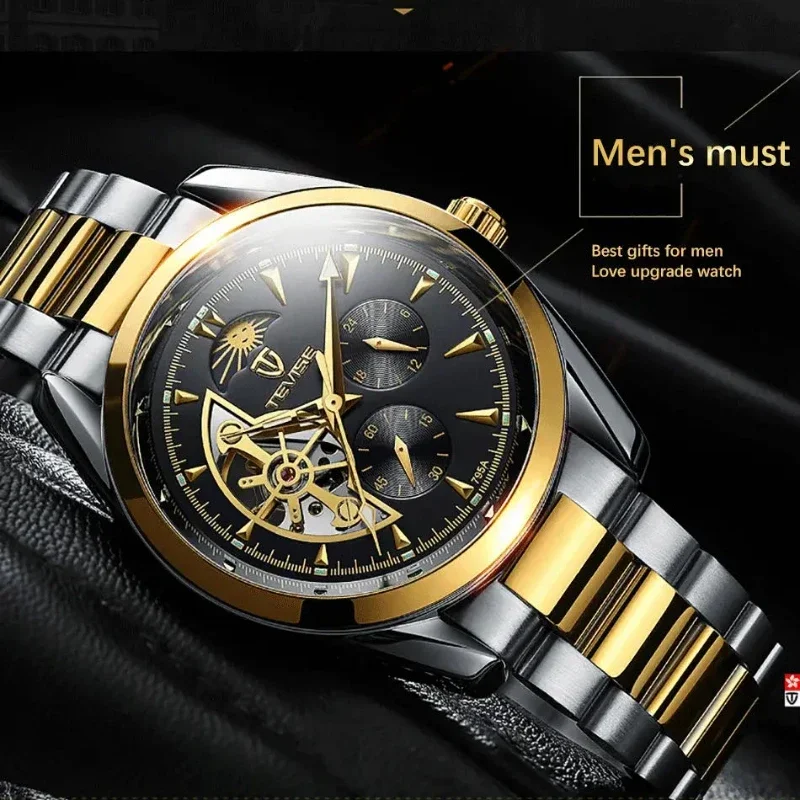 

Man Tourbillon Hollow-out Automatic Watch Waterproof Mechanical Watch Business Men Moonphase Function Sports Watch