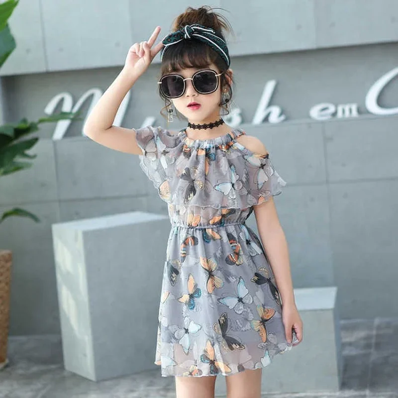 

Summer New Girls Dress Children 9 Student Princess Dresses 12 Printed Net Yarn Clothes 10 Years Old Casual Dress Printing 2-11y