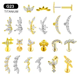 ASTM F136 G23 Titanium Leaf Branch Push In Threadless Labret Piercing 16/18/20G Earring Stud  Cartilage Wholesale Body Jewelry