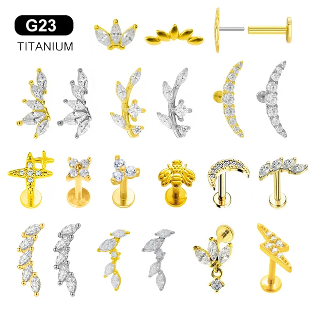 ASTM F136 G23 Titanium Leaf Branch Push In Threadless Labret Piercing 16/18/20G Kolczyk sztyft chrząstki Hurtownia biżuterii do ciała