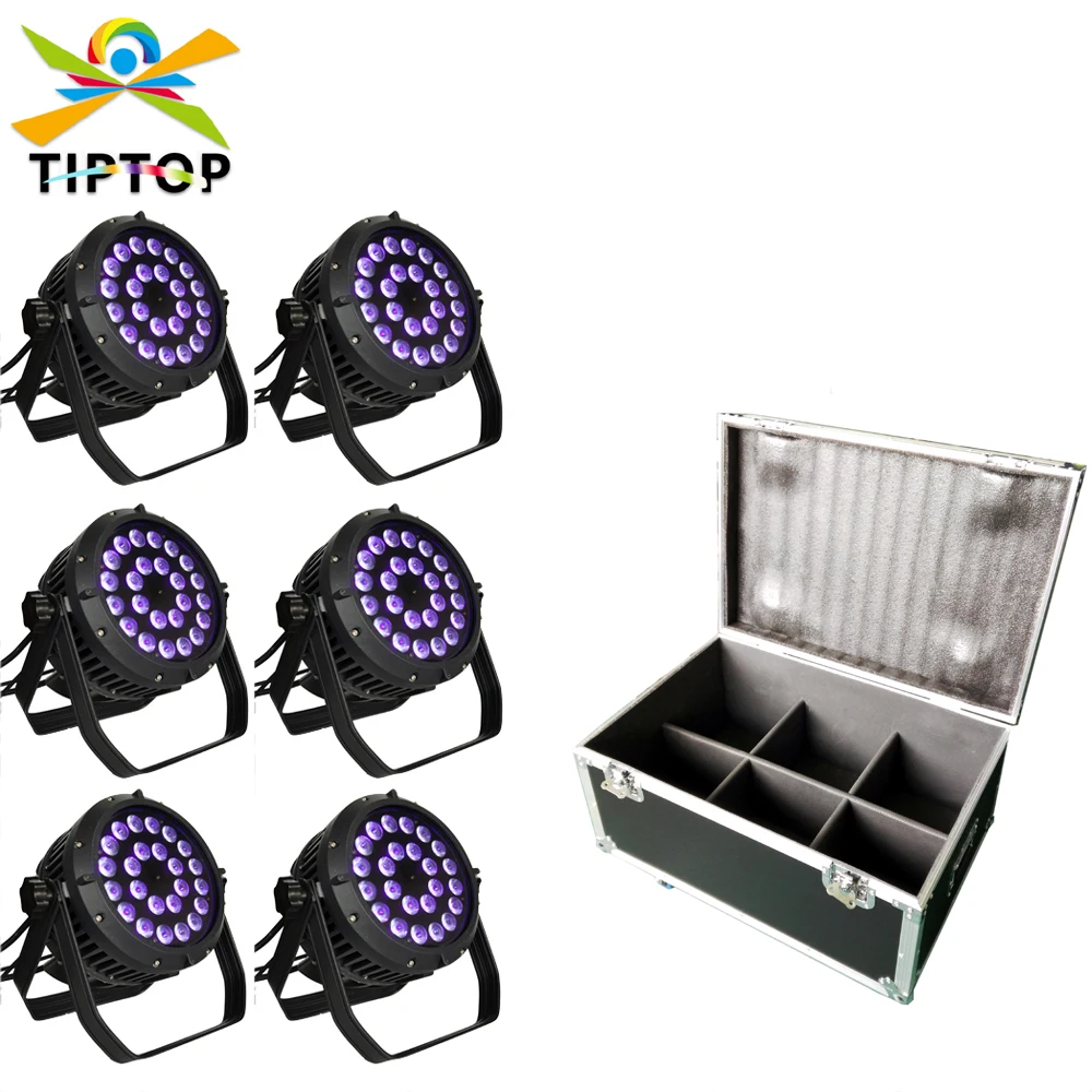 

6IN1 Flightcase Pack IP65 Waterproof Par Lights 24x18W RGBWA+UV LED Lighting Outdoor Stage Lights DMX Control Muted Upligting