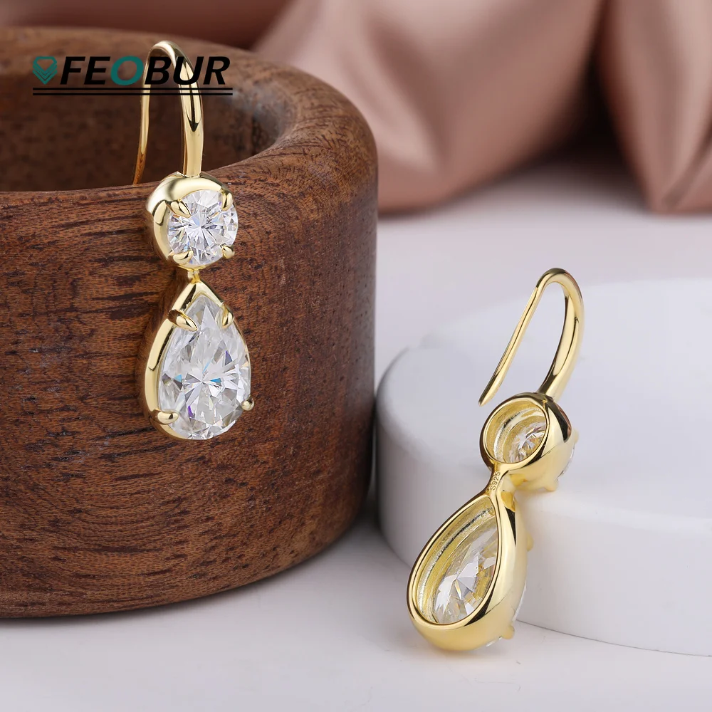 9Carat Round/Pear Cut Moissanite Drop Earrings for Women 925 Sterling Silver Waterdrop Lab Diamond Hook Earring Wedding Jewelry