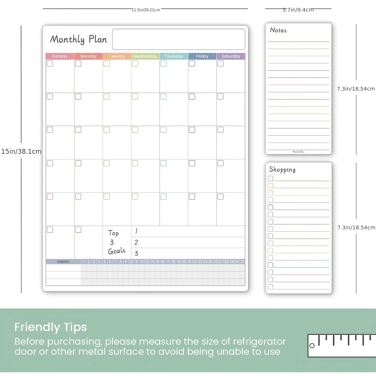3-Piece Magnetic Reusable Fridge Calendar Set  Family Schedule Board Includes 3 Markers + Eraser (Random Colors)