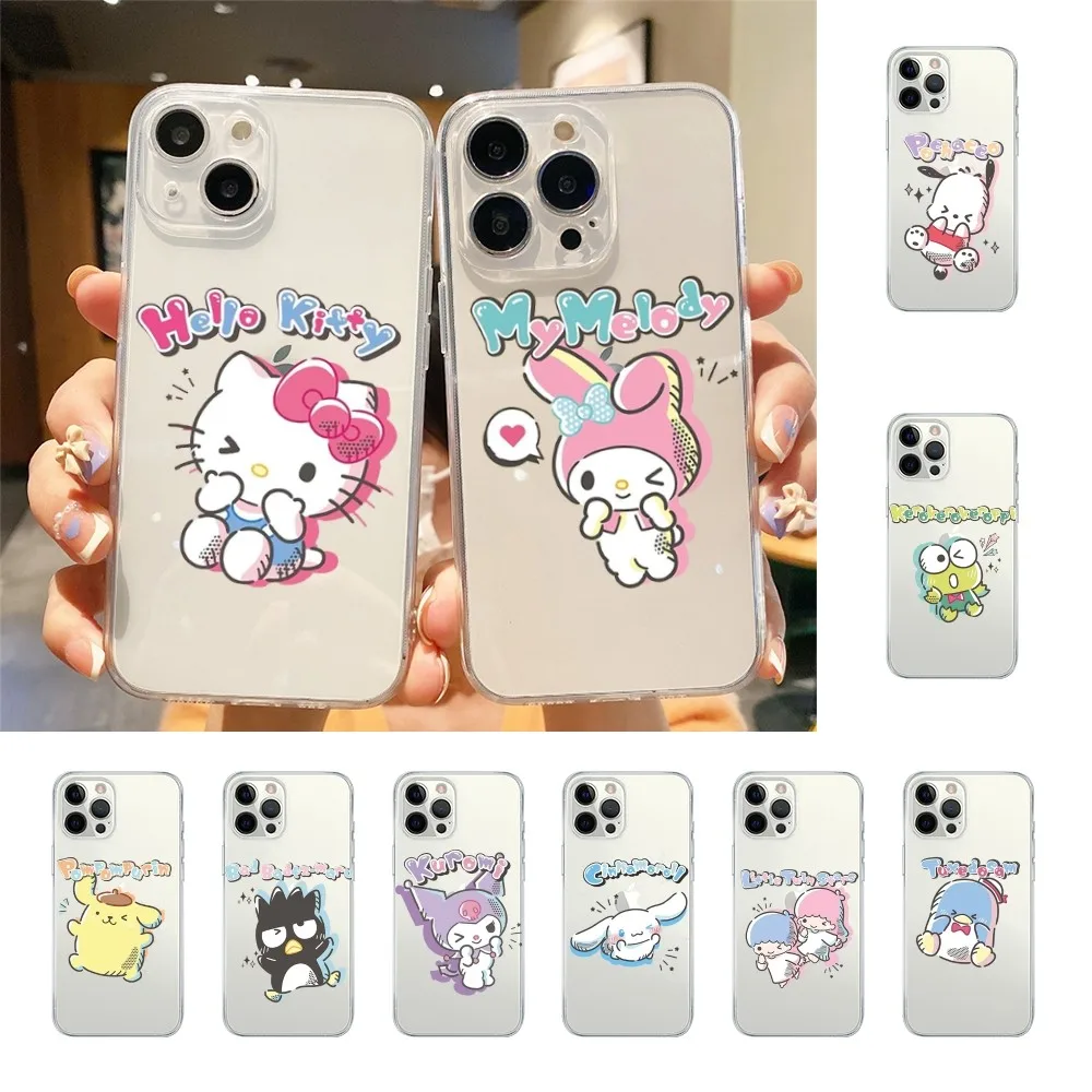 Cute Cartoon S-Sanrio Kawaii Phone Case For Iphone 15 11 13 14 Pro Max 7 8 Plus X Xr Xs Max Se2020 12mini Transparent Cover