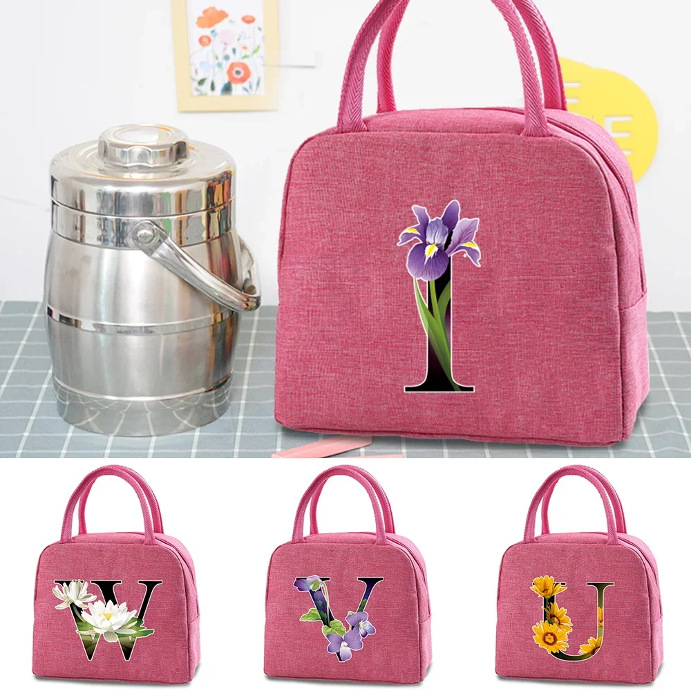 

Flower Color Canvas Lunch Bag Cooler Picnic Bag Fashion Lunch Bags School Food Insulated Box Dinner Bag Camping Travel Handbags