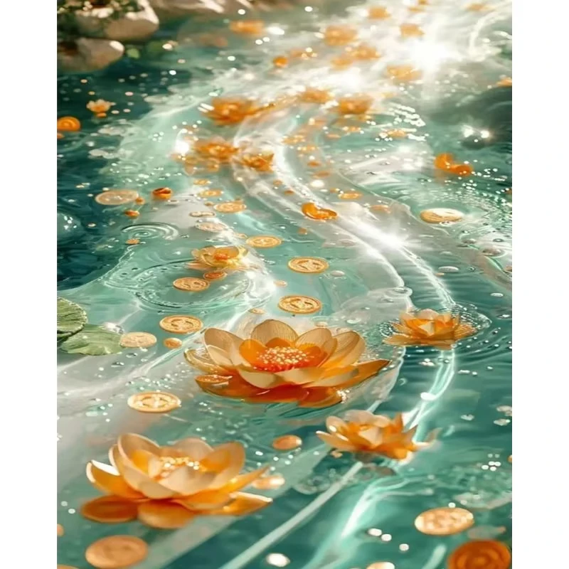 Adult Digital Oil Painting Diy Lotus Flowers Home Decor Art Digital Painting Hand Painted