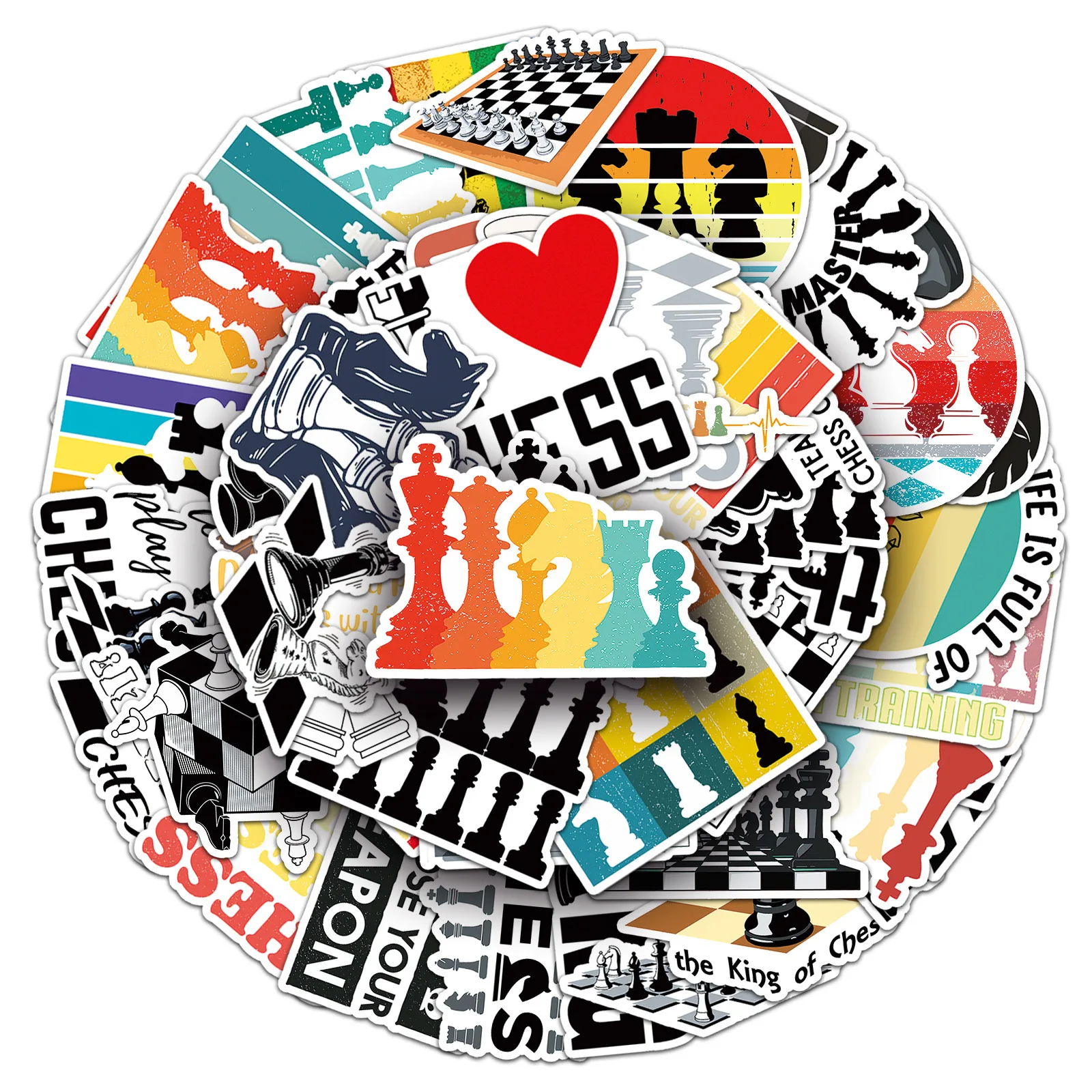 10/50 SZTUK Naklejki Graffiti z Motywem Szachowym, Personalizowane Kreatywne Dekoracje na Kask Motocyklowy, Rower, Album do Wyklejania, Wodoodporne Naklejki