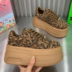 Fashion Sexy Women Platform Leopard Casual Sneakers New Autumn Winter Outdoor Sport Style Round Toe Design 8cm High-Heel Shoes