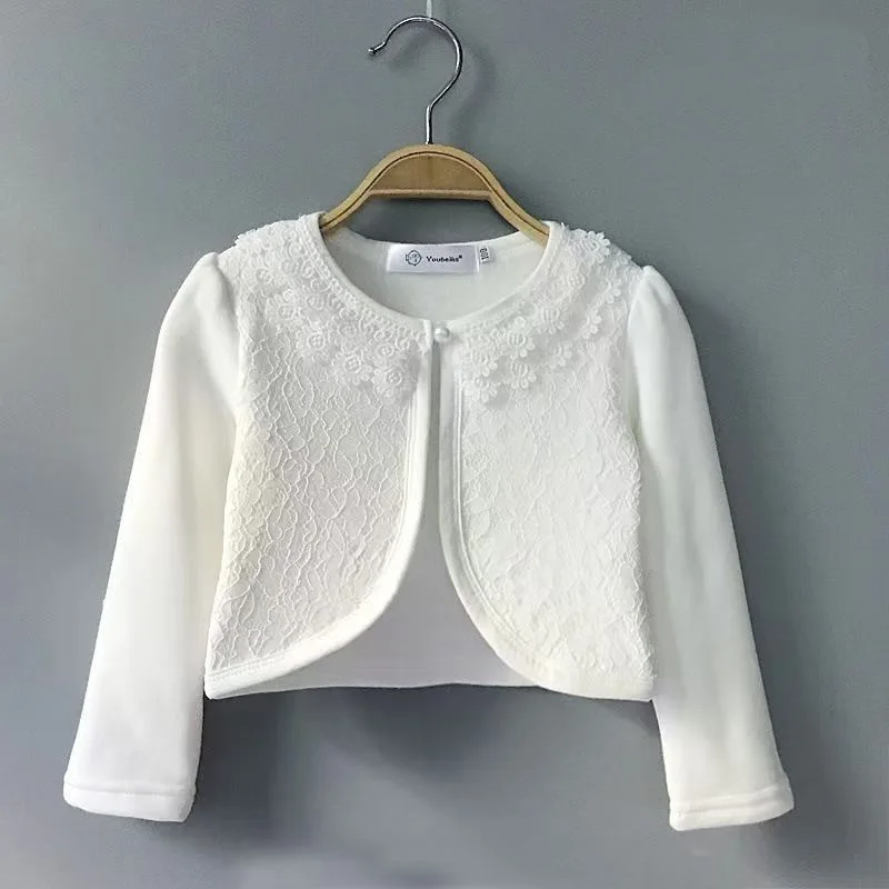 Girls Spring Cardigan Children's Lace Shawl Kids Autumn Casual Long-Sleeve Jackets New Teenager Fashion Outerwear 3-14 Years Old