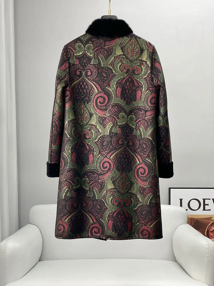 Abrigo de piel de oveja de invierno para madre, abrigo de piel de longitud media de alta gama para mujeres de mediana edad y mayores, cuello de visón y piel