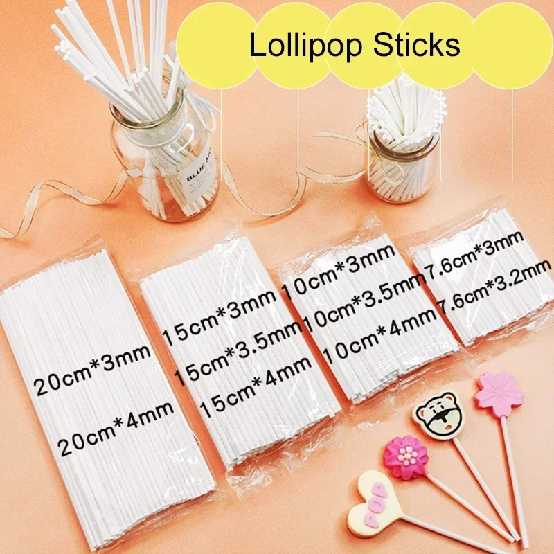 100pcs Lollipop Stick 8/10/15/20cm Food Grade Plastic Paper Cake Pop Sucker Sticks Chocolate Candy Stick DIY Baking Accessories