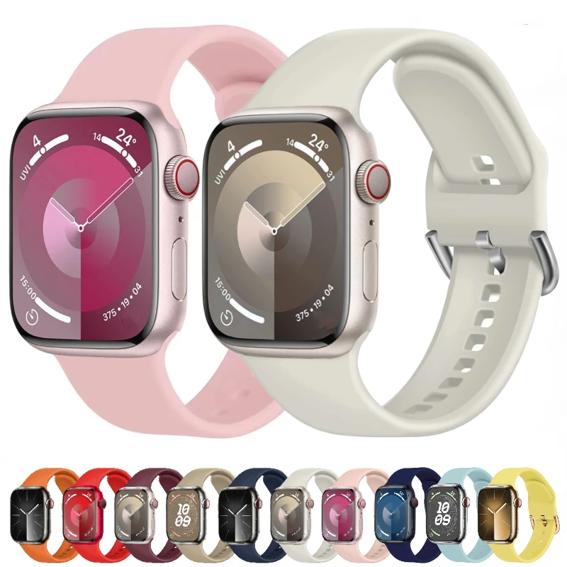 Silicone Strap for Apple Watch Band Ultra/2 10 9 8 7 6 5 4 3 SE Bracelet Colour Buckle IWatch 49mm 46mm 45mm 41mm 44mm 42mm 40mm