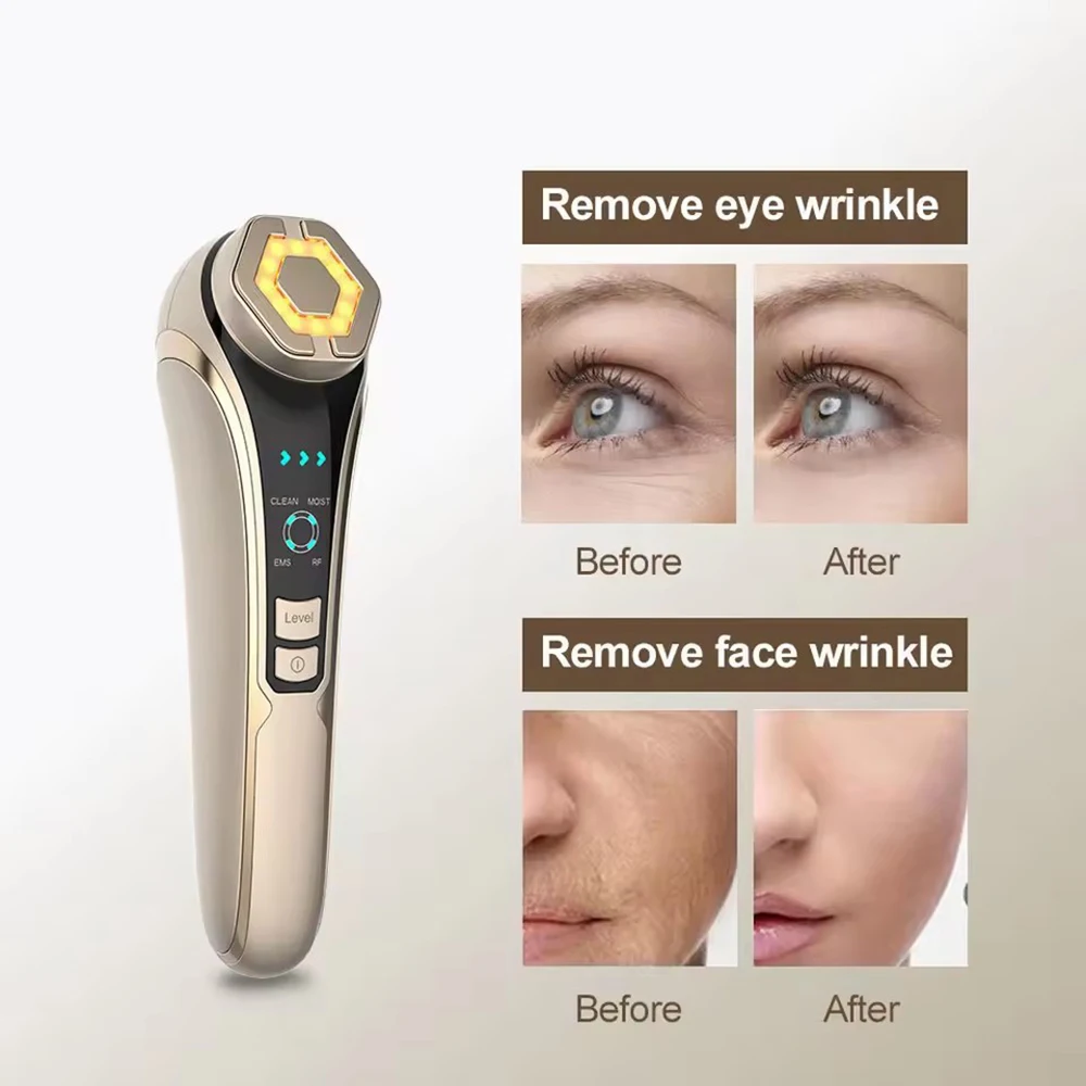 HIFU Face Skin Care EMS Facial Lifting Massager LED Photon Wrinkle Remover RF Beauty Device 1200Hz Vibration Anti-aging Device