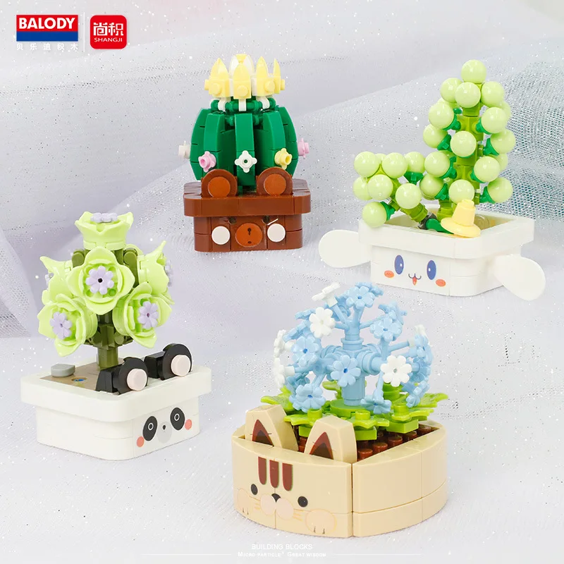 

BALODY Plant Toys Potting Figures Building Blocks Assembled 3D Eternal Flower Pants Model Mini Bricks Decor Toys for Santa Gift