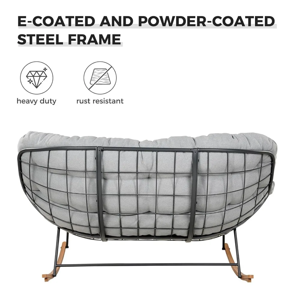

Rocking Chair Outdoor, Oversized Papasan Rocking Chair for 2 with E-Coated Steel Frame and Thick Cushion, Comfy, Customized
