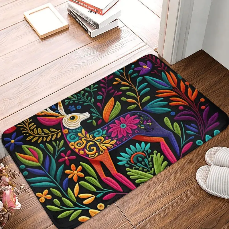 Custom Mexican Flower   Otomi Art Doormat Non-Slip Bathroom Kitchen Mat Bedroom Balcony Floor Door Entrance Carpet Rug