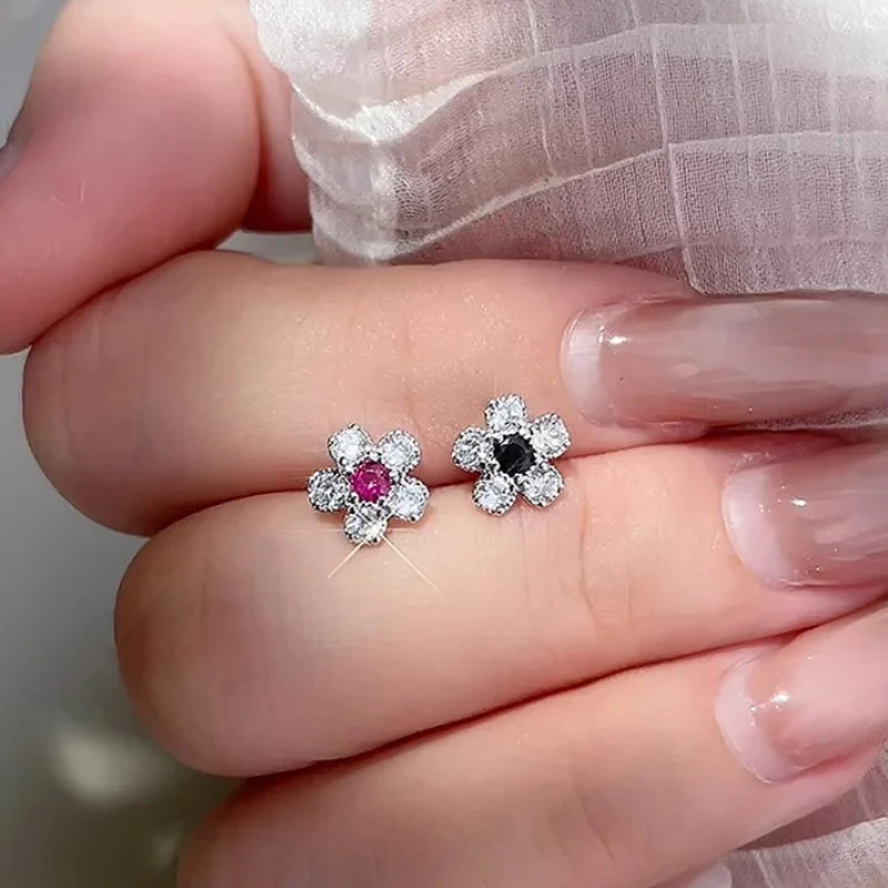 

925 Sterling Silver Geometric Chic Plum Blossom Zircon Plant Stud Earring for Women Fine Jewelry High Luxury Vintage Accessories