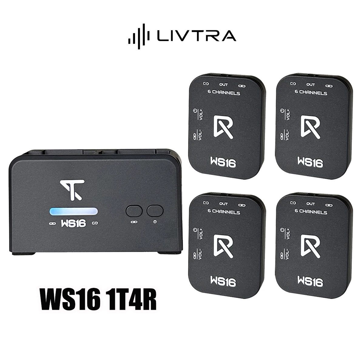 LIVTRA WS16 5.8GHz Wireless In-Ear Monitor System –  1T4R, 5.8GHz, 8.9ms Low Latency, 8h Battery, Transmitter Charges Receivers
