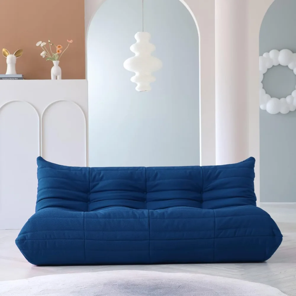 Lazy Floor Sofa, Velvet Bean Bag Couch, Lounge Togo Lazy Floor Sofa, Accent Chair for Living Room, Office (3 Seater, Blue)