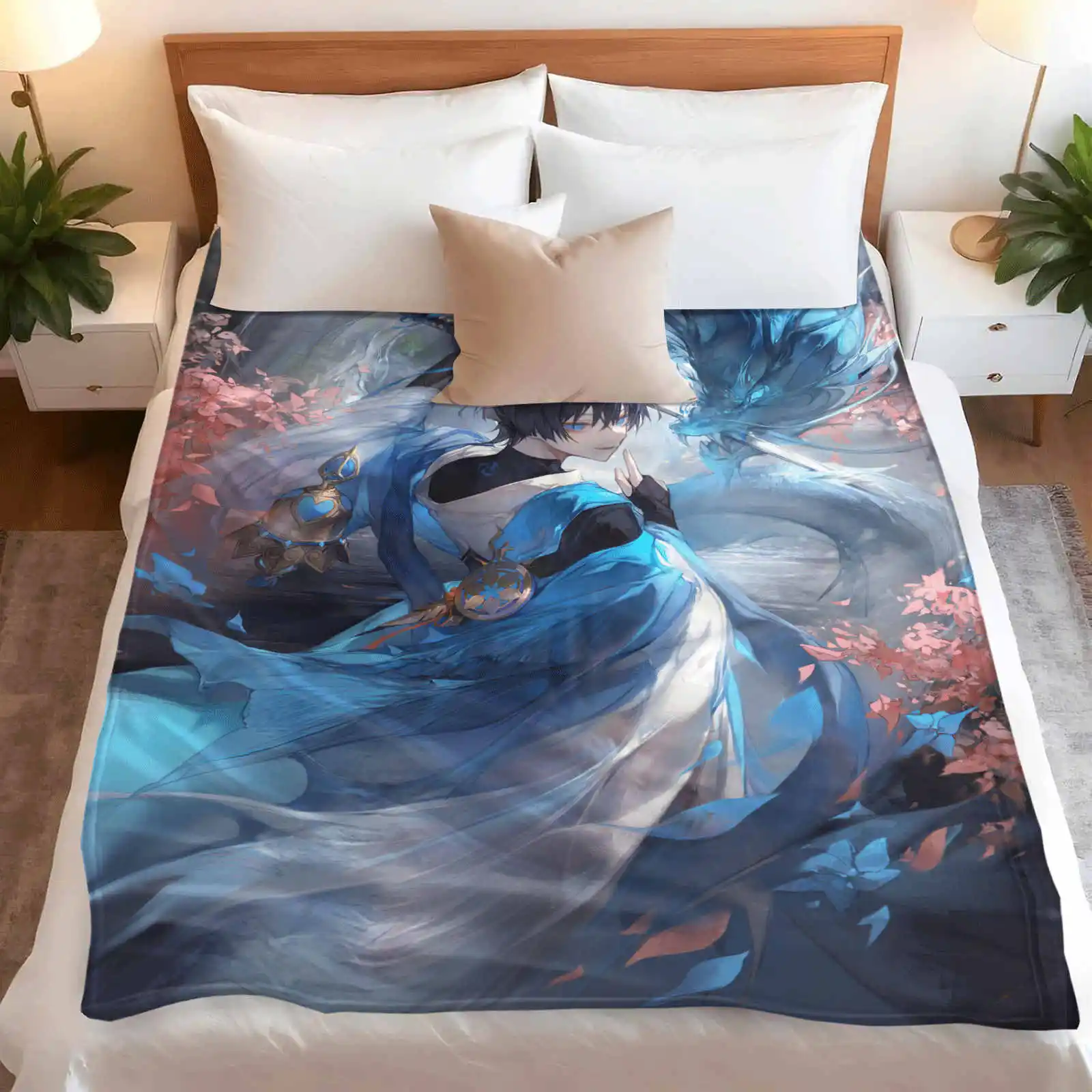 Genshin Impact  Wanderer  Flannel Throw Blankets Soft Warm Lightweight Cozy Plush Animal Moon Throws for Bedroom Sofa Office