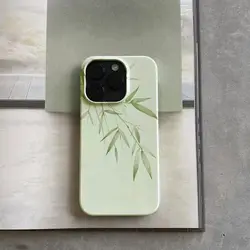 Bamboo Leaf Case for iPhone 14 13 Pro Max 12 11 Pro Plus Shockproof Protective Acrylic Film Cover