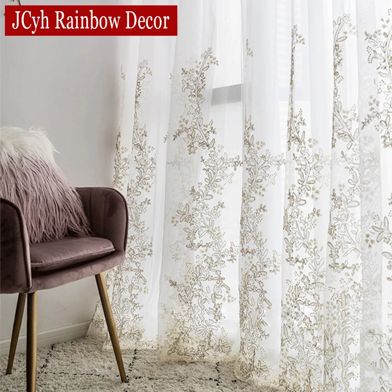 Rideaux transparents pour salon, chambre à coucher, rideaux en Tulle de luxe pour fenêtre, broderie de mariage filles, rideaux blancs Firany Cortina