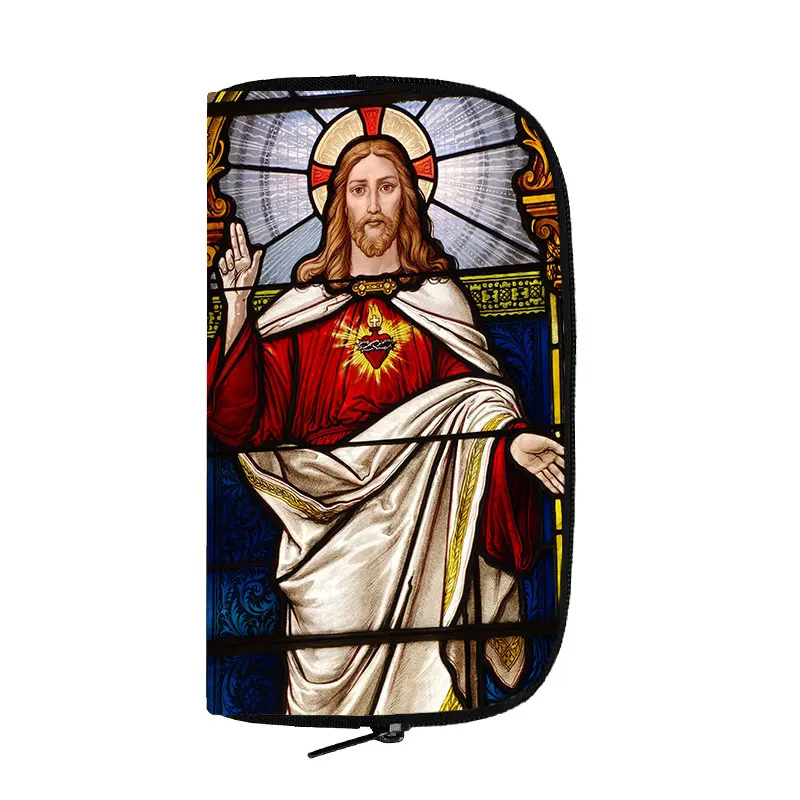 Holy Mary and Jesus Painting Print  Long Wallet Vintage Women Canvas Purse for Men Woman Passport Bag Phone Coin Purses