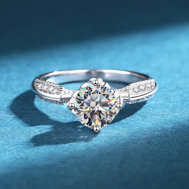 

S925 Sterling Silver 1-Carat Moissanite Ring - Ladies' Wedding Diamond-Like Ring, Light Luxury Jewelry Gift