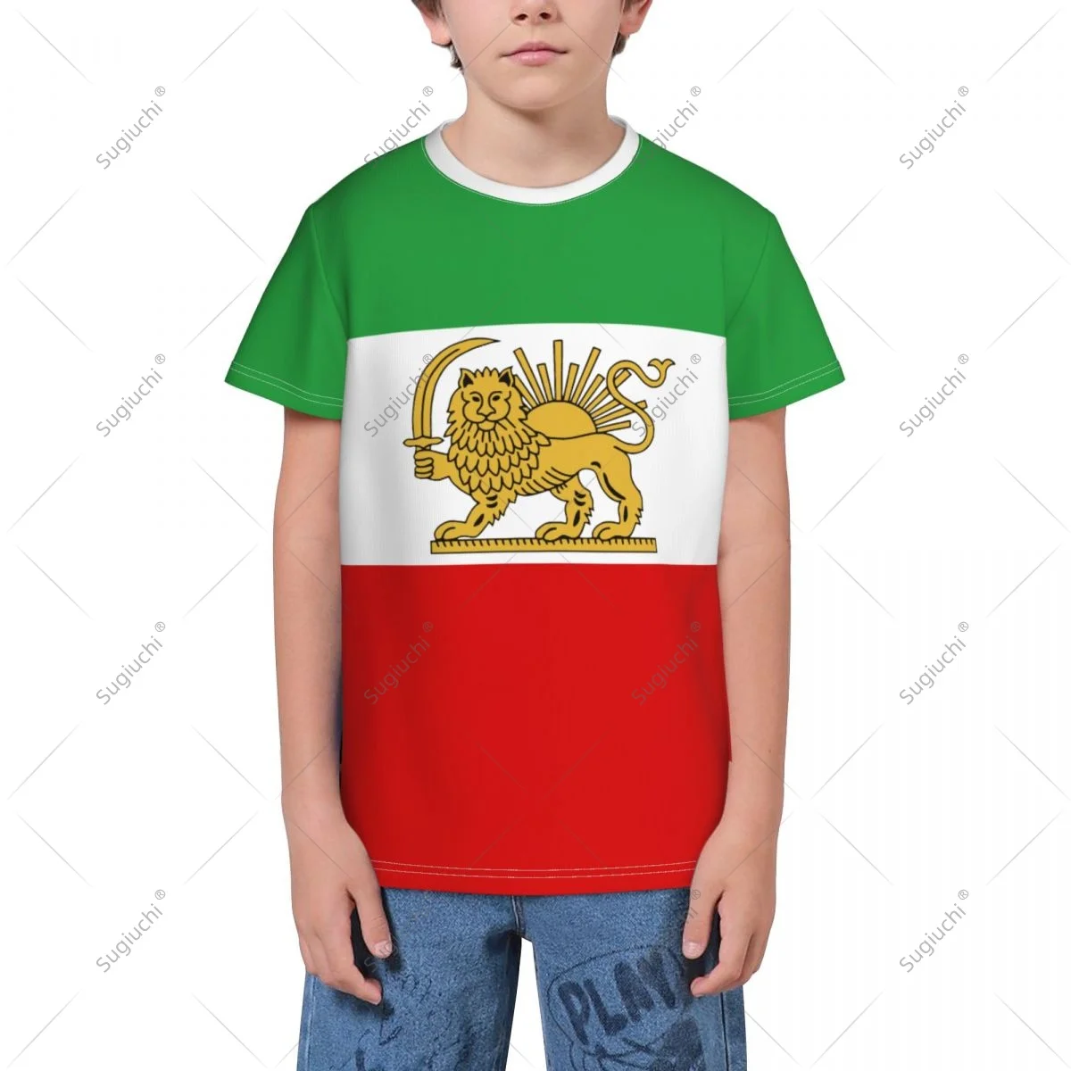 Iran Flag 1964-1980 Lion And Sun Persia Miga Youth 3D Sports Mesh T-shirts For Kids Boy/Girl Tees Running Bike Soccer Football