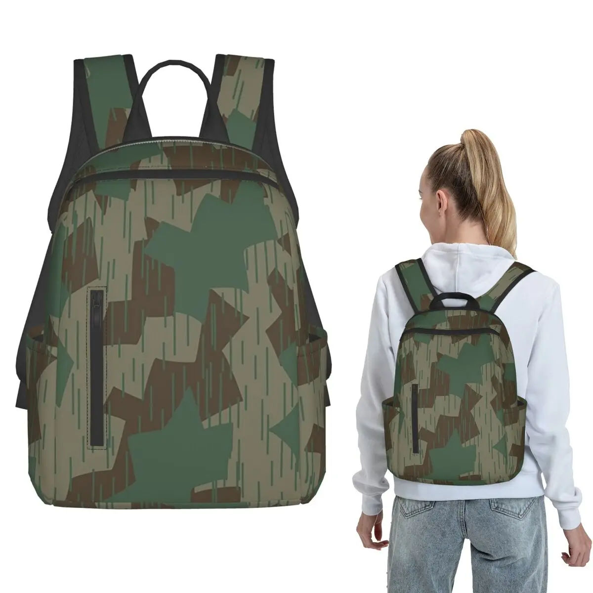 Splintertarn German WW2 Camouflage Army Military Camo Backpack Daypack Boys Girls BookBag School Bag Shoulder Bags for Men Women