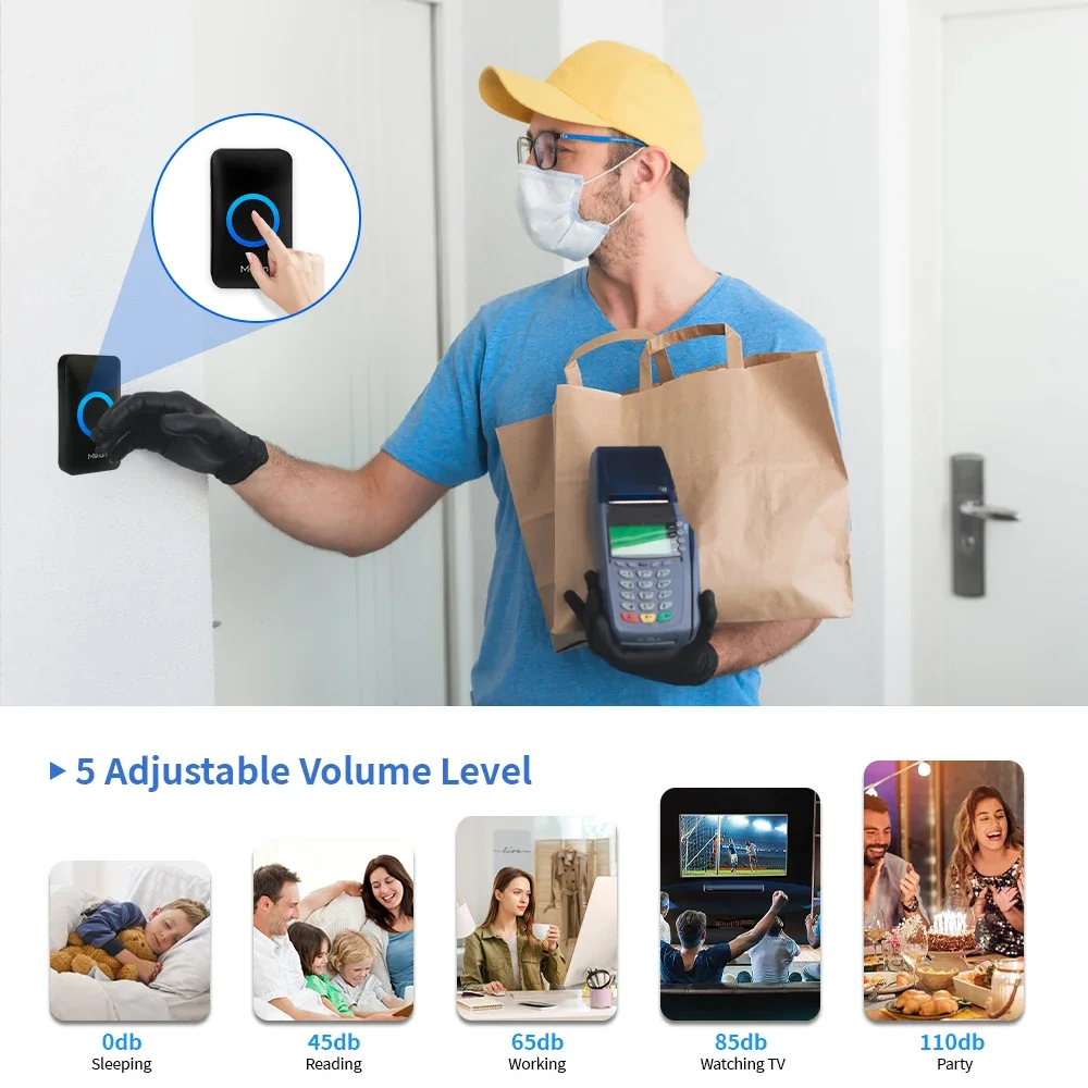 Meian 스마트 홈 초인종 무선 보안 초인종 IP65 방수 야외 도어 벨 60 노래 5 볼륨 조절 가능한 차임 키트