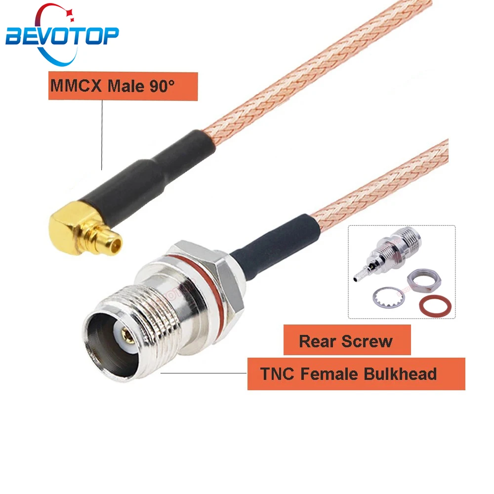 TNC Female to MMCX Male 90° Plug  RG316 Cable 50 Ohm RG-316 RF Coaxial Extension Coaxial Jumper Pigtail BEVOTOP