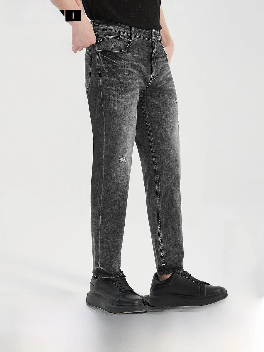 Lilanz Men's Slim Fit Jeans mid Waist Stretch Black  Mustache Nine Points Summer New Style Retro Fashion City Casual Pants