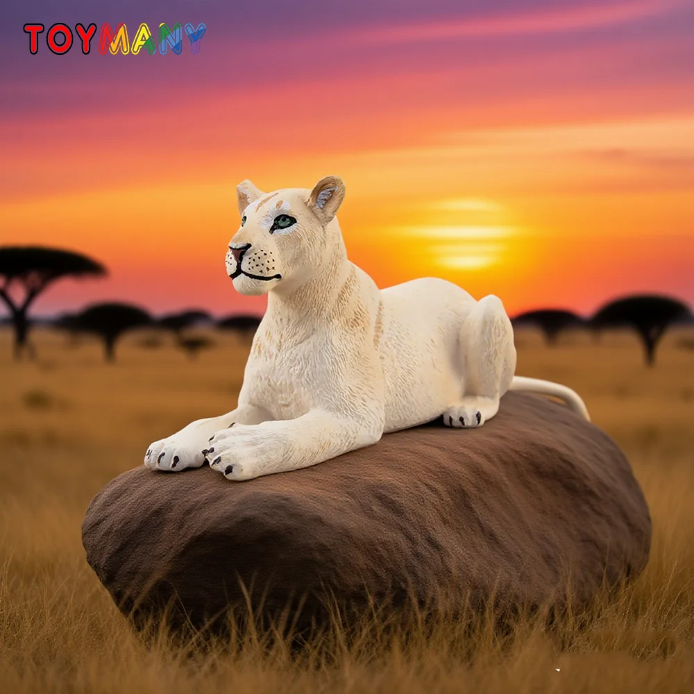 

Toymany Simulation Lying White Lioness Wildlife Animal Model for Kids Children Gift Mini Collectible Figurines