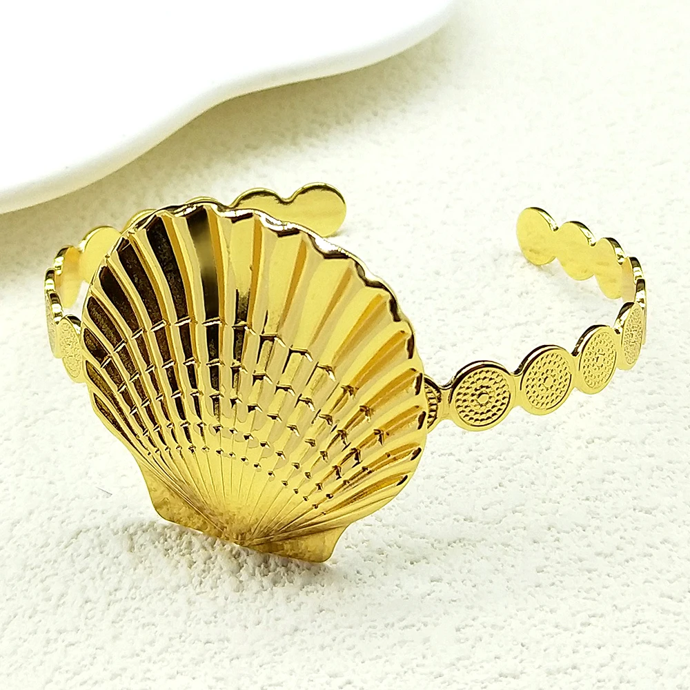 

Big Shell Summer Hand Chain For Women Men Stainless Steel Gold Color Geometric Cuff Bangles Holiday Party Gift Fashion Jewelry