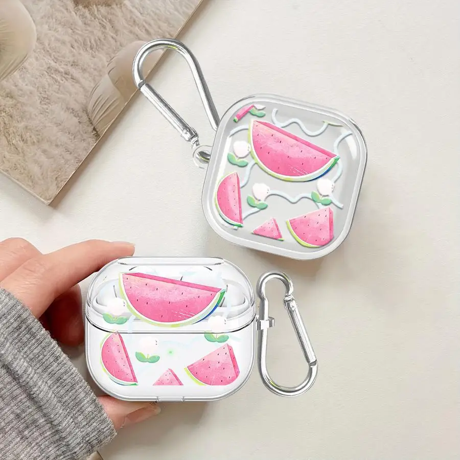 Case For Samsung Galaxy Buds 3Pro 2Pro 2 Live 4Pro 3 FE 4 Pro Clear Earphone Cases Cover With Hook Cartoon Fruit