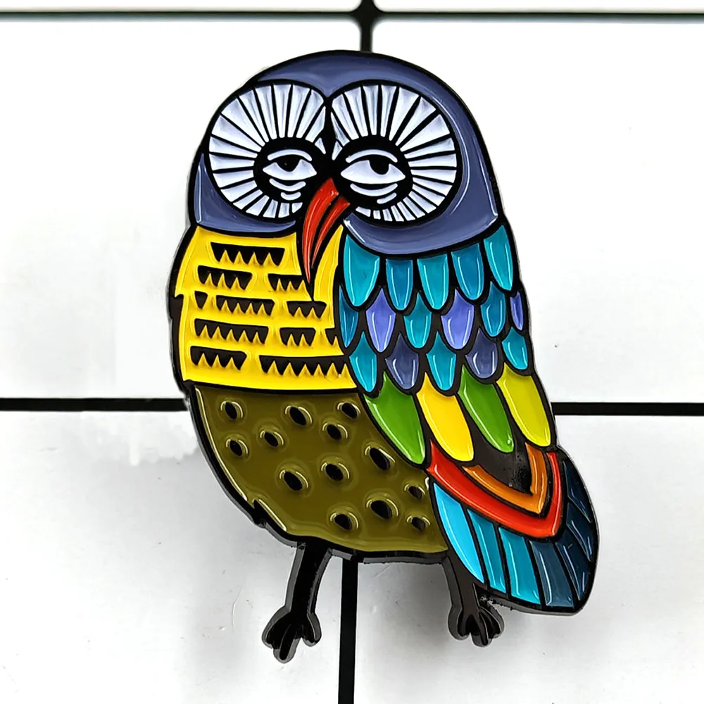 Mexican Folk Art Owl Brooch Alebrije Colored Owl Enamel Pin Bohemian Style Enthusiast Lapel Pin Retro Art Peripheral Metal Badge