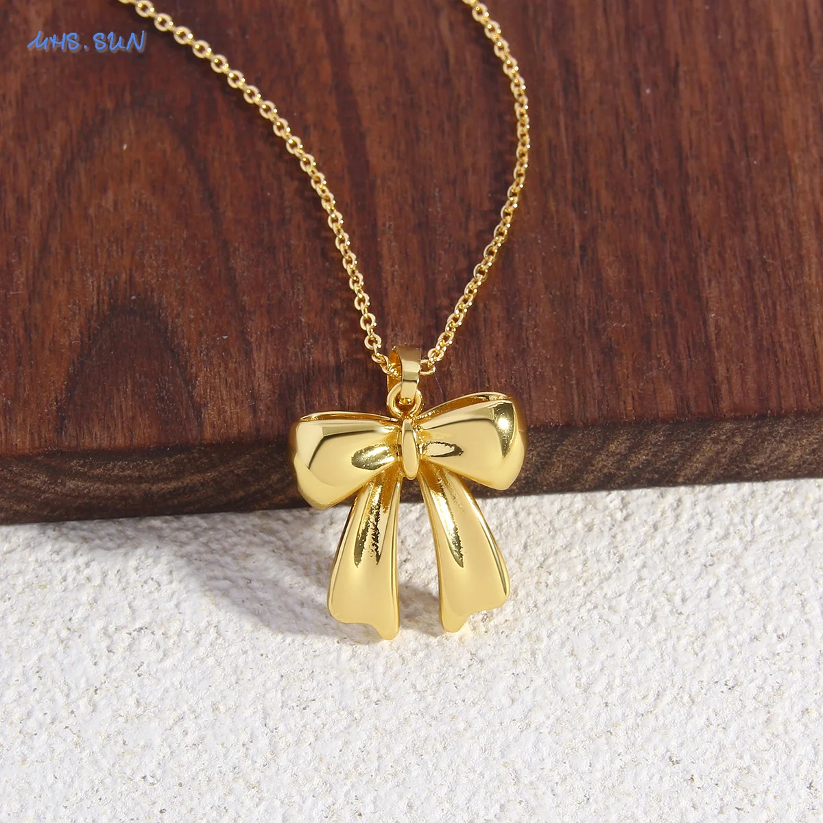 SUNSLL 18K Gold Plated Bow-knot Pendant Necklaces For Women Girls Classic Bow Birthday Party Chain Jewelry 2024 Hot Style