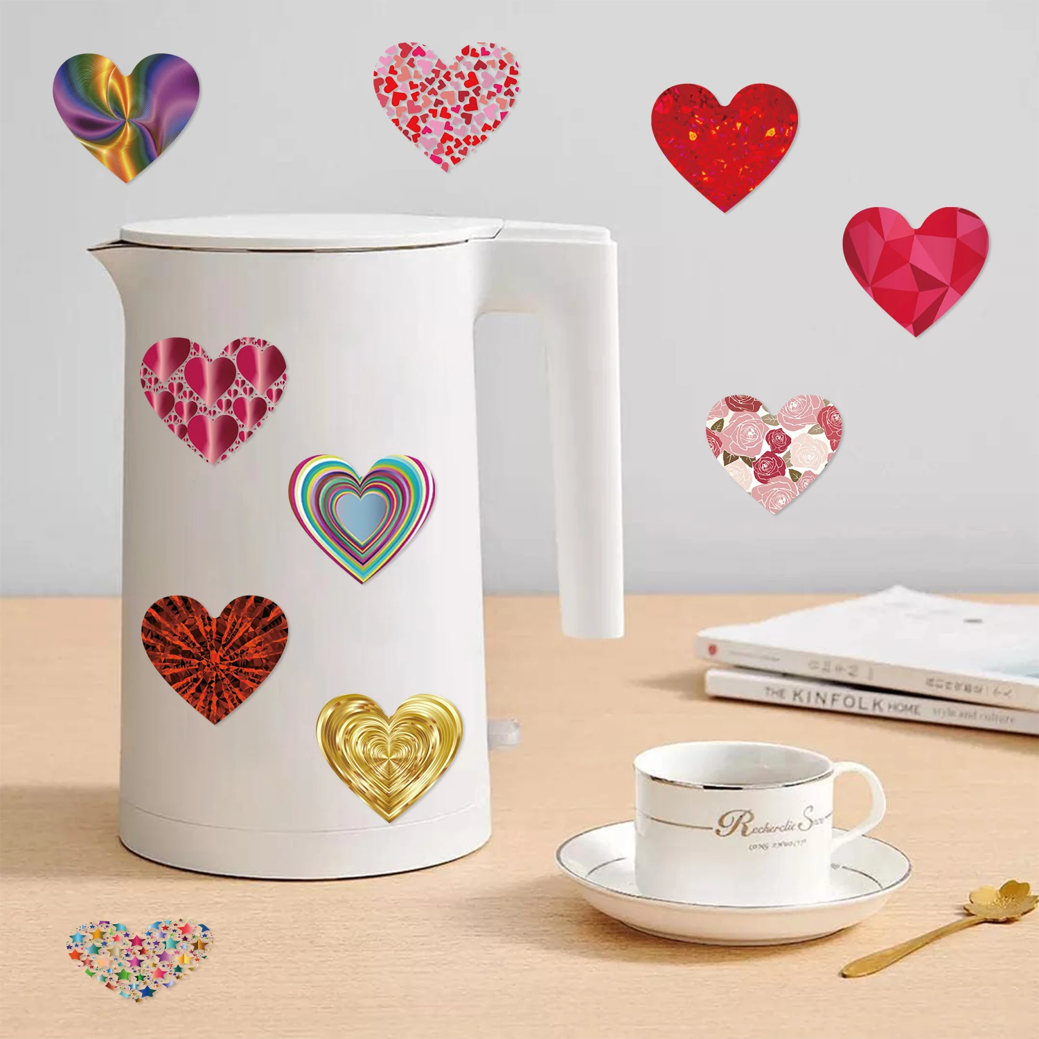 500 stks Shining Heart Stickers Roll Perfect voor Vakantie Decoraties Cadeaulabels Vieringen Kleurrijke Dank U Sticker Ontwerpen