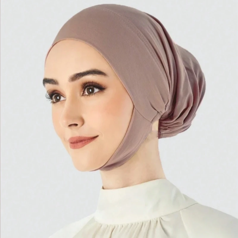 

Muslim Solid Plain Inner Hijab Caps Cover Chins Women Elasticity Adjustable Undercaps Soft Cotton Milk Silk Turban Hair Wraps