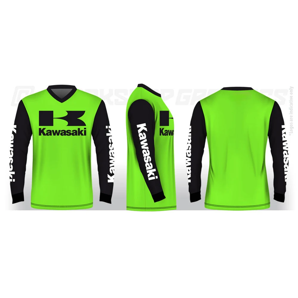 

Kawasaki V-Neck Long Sleeved Jersey Men Women Motorcycle Racing Suit Motocross Oversized Breathable Quick Drying Sports Shirt