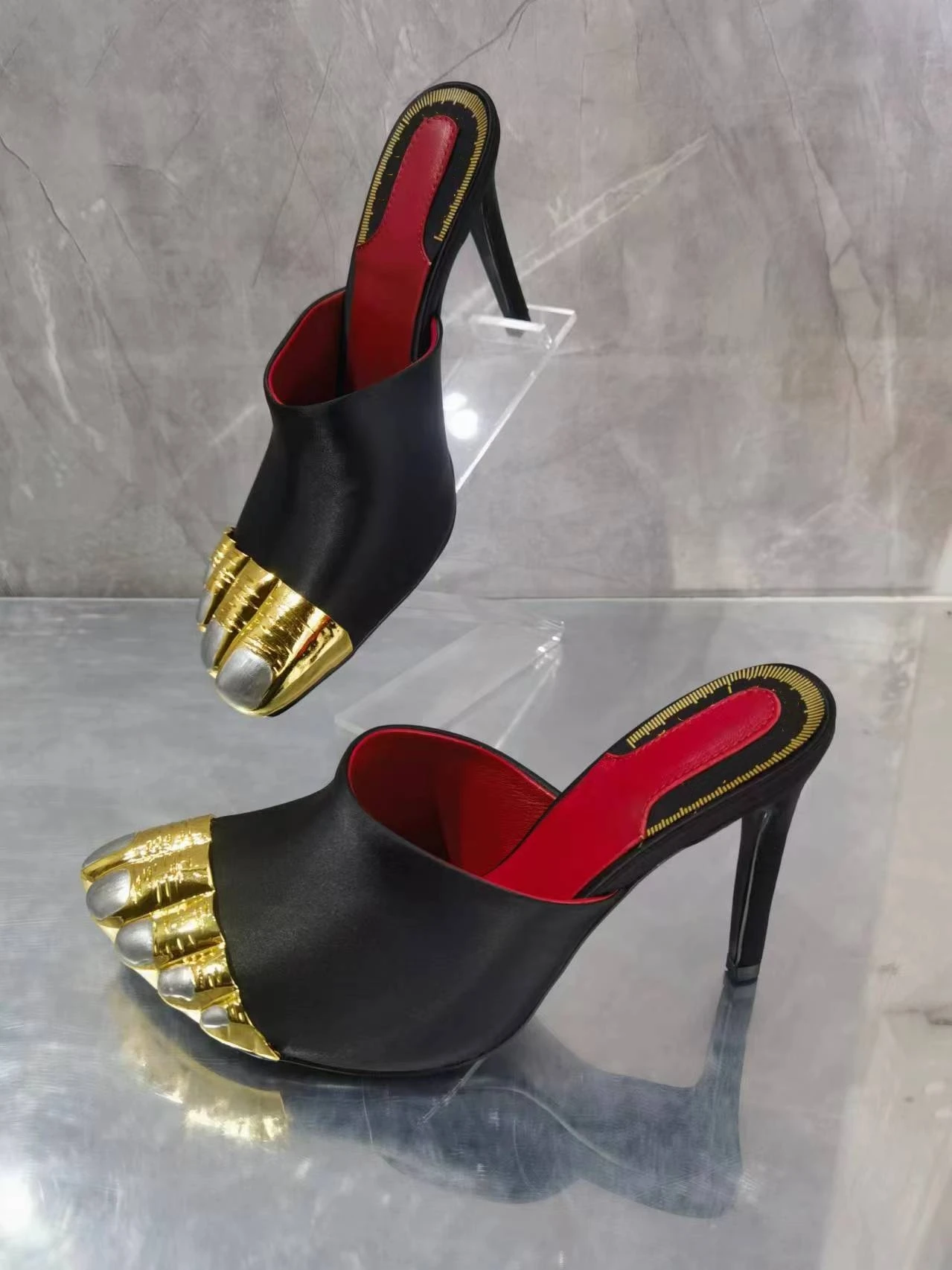 French Style Gold Thumb Toe Leather Thin Heel High-heeled Shoes Women's Super High Heels Adult Versatile Roman Slippers Sandals - view 6