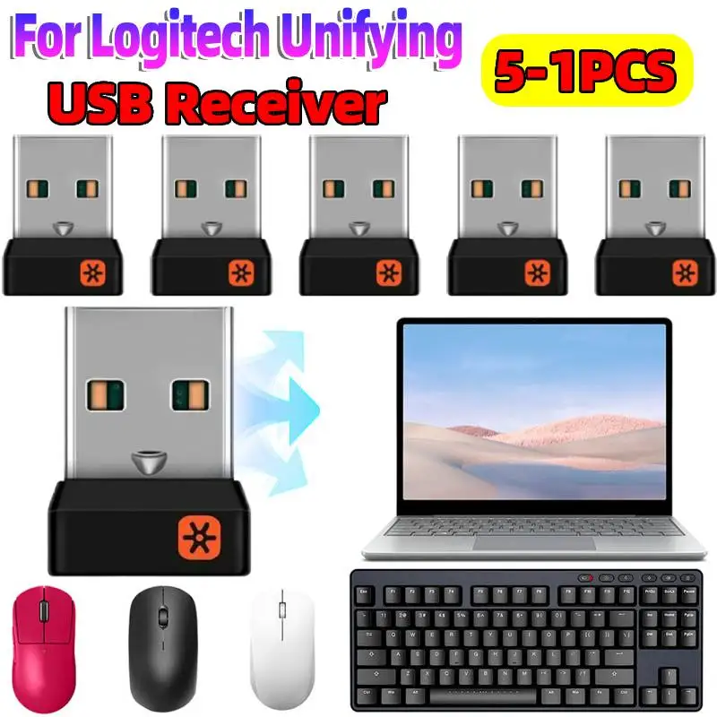 1-5Pcs USB Receiver Connects Up To 6 Devices Wireless Dongle Receiver USB Dongle Adapter for Logitech Unifying Mouse Keyboard